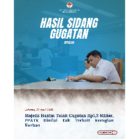 Majelis Hakim Tolak Gugatan Rp1,3 Miliar, PPATK Dinilai Tak Terkait Kerugian Korban